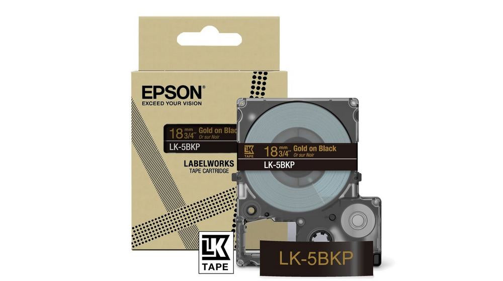 Epson Schriftband – 18 mm × 9 m, Schwarz, Gold – LK-5BKP