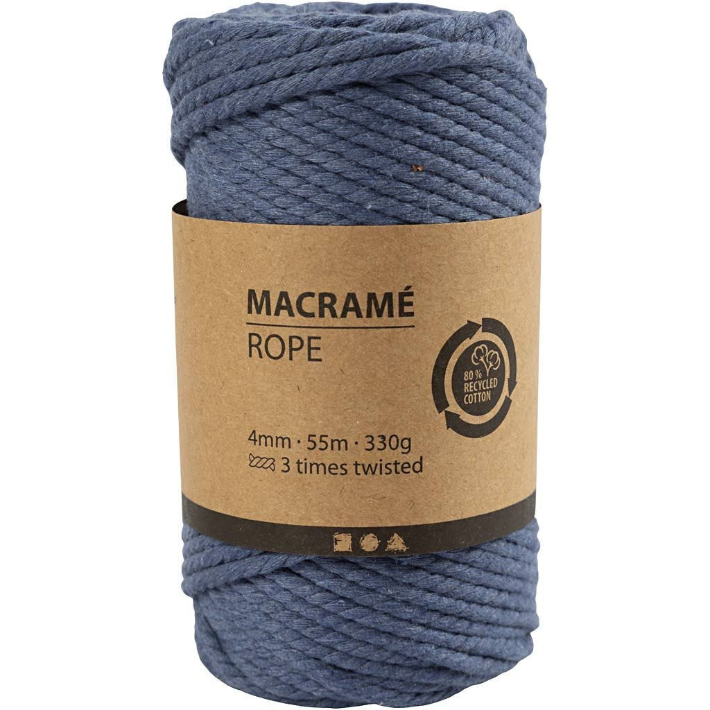 Creativ Company Makramee-Kordel Blau – Ø 4 mm, 330 g, 55 m, 80% Recycelte Baumwolle/20% Polyester