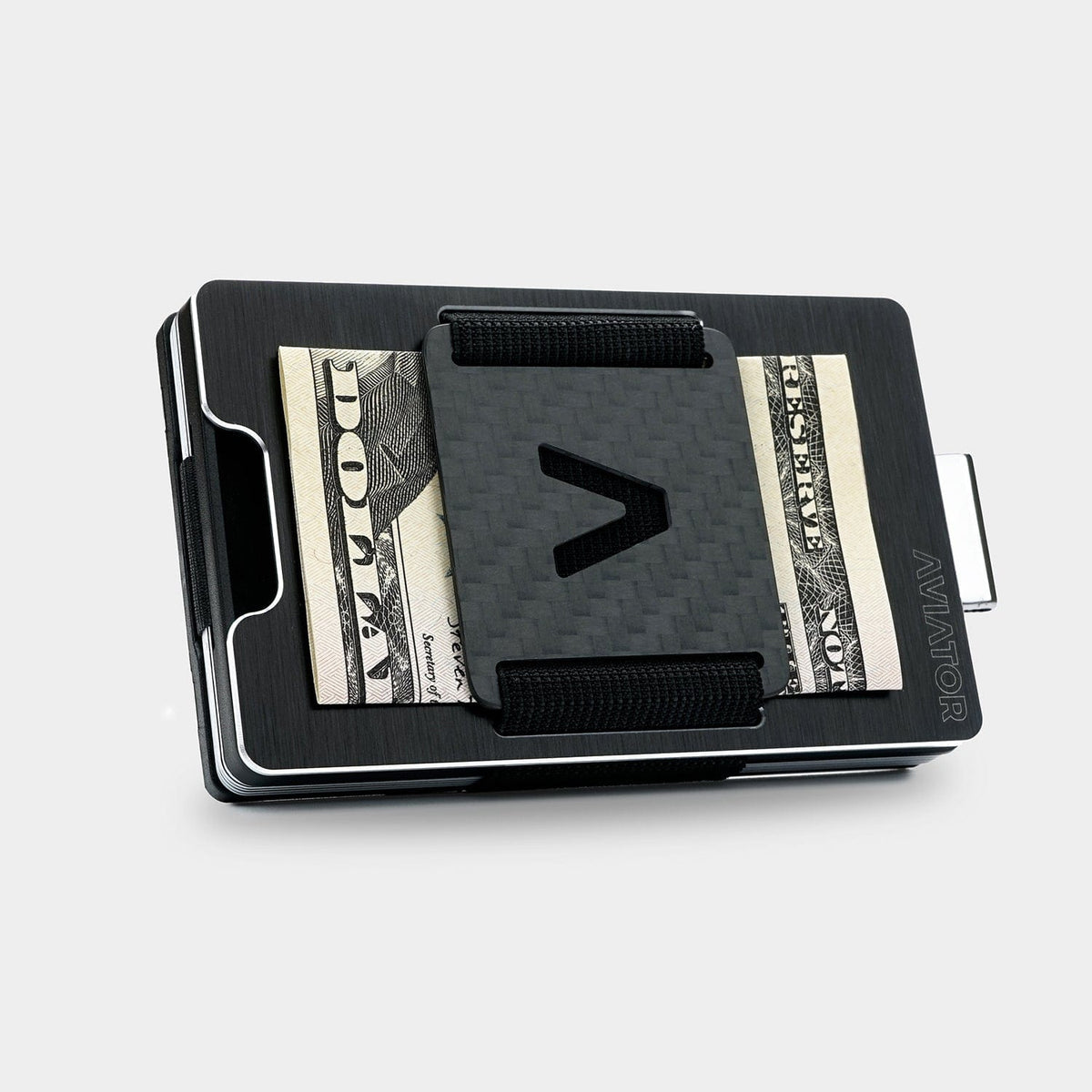 Aviator Wallet Brieftasche – RFID-Schutz, 20 Karten, Münzfach, Clip-Verschluss – 86 × 11 × 54 mm – Schwarz
