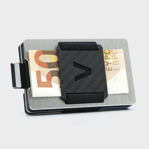 Aviator Wallet AVIATOR – Kartenetui/Brieftasche SLIDE – mit RFID-Schutz, Clip-Verschluss, Münzfach – 20 Karten – Silber