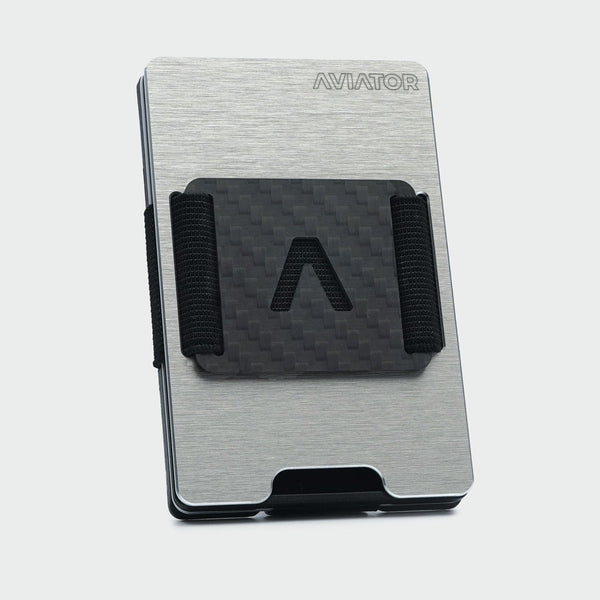 Aviator Wallet AVIATOR – Kartenetui/Brieftasche SLIDE – mit RFID-Schutz, Clip-Verschluss, Münzfach – 20 Karten – Silber