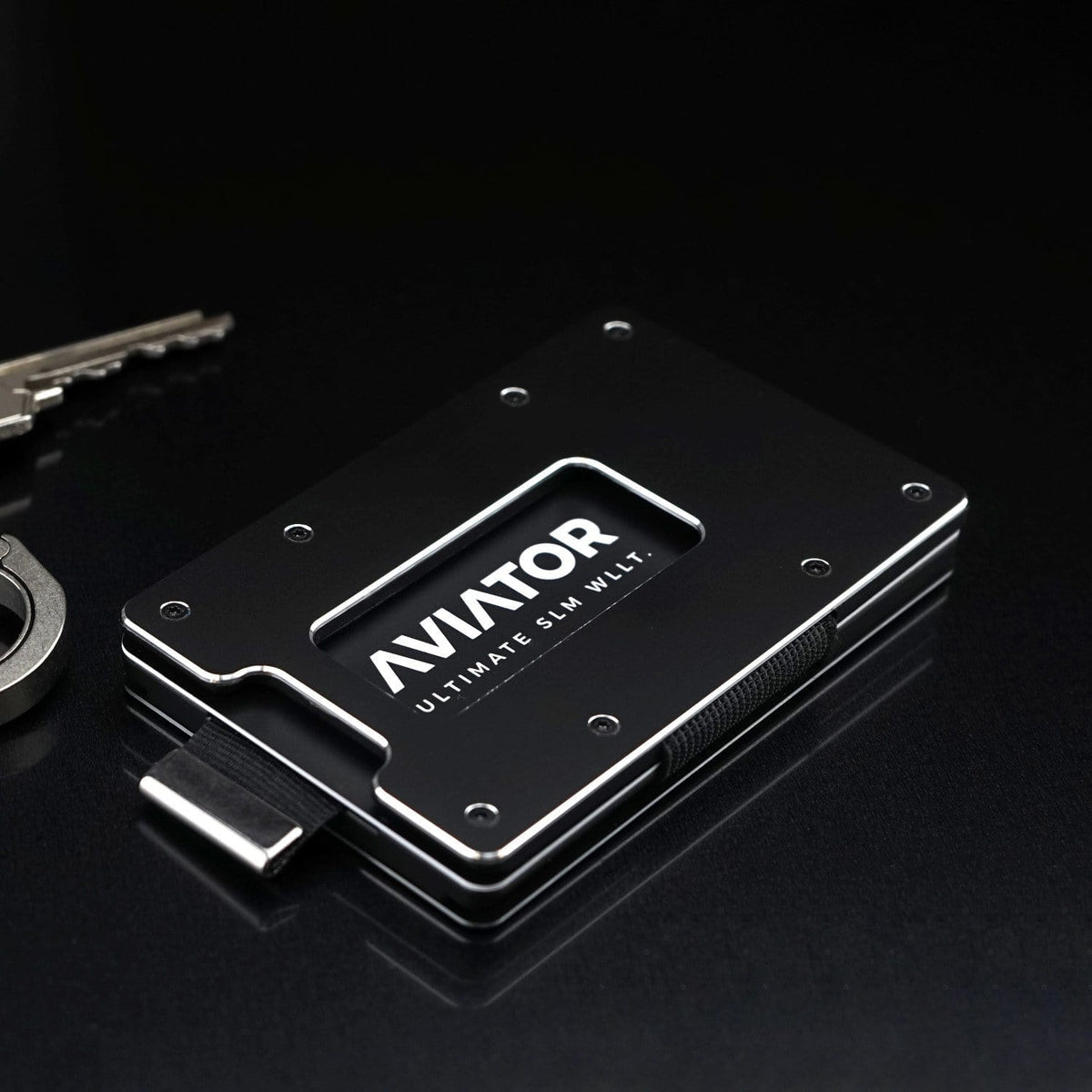 Aviator Wallet AVIATOR – Kartenetui – RFID-Schutz, Münzfach – 20 Karten, 85,6×10,5×54 mm – Schwarz Matt – Aluminium