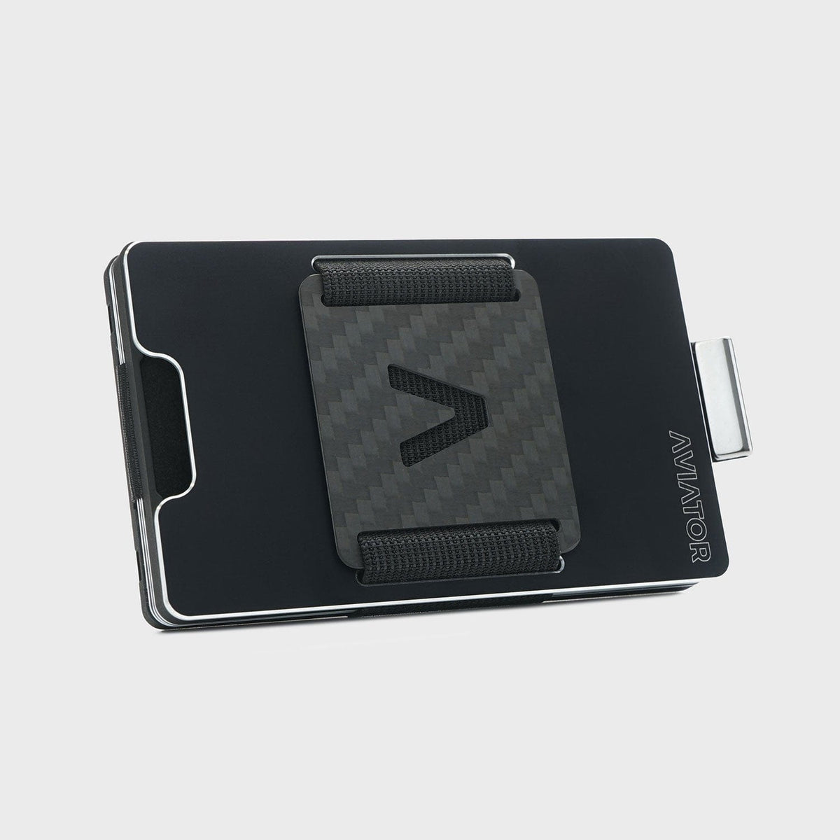 Aviator Wallet AVIATOR – Kartenetui – RFID-Schutz, Münzfach – 20 Karten, 85,6×10,5×54 mm – Schwarz Matt – Aluminium