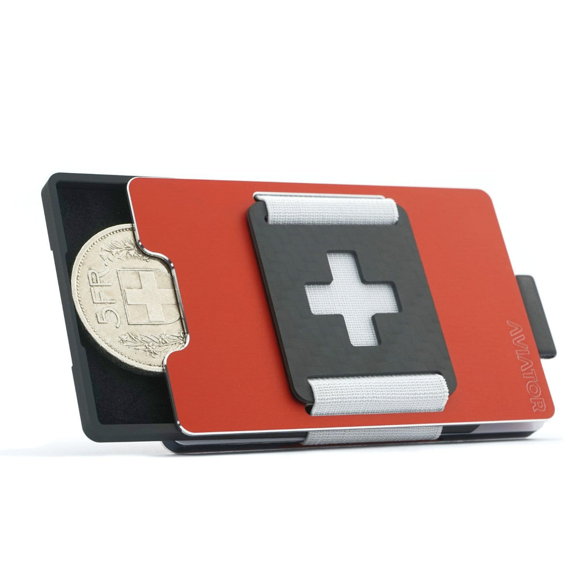 Aviator Wallet AVIATOR – Kartenetui SLIDE – 20 Karten, Münzfach, RFID-Schutz – 85,6×10,5×54 mm – Rot – Aluminium