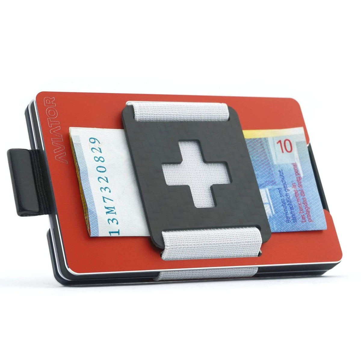 Aviator Wallet AVIATOR – Kartenetui SLIDE – 20 Karten, Münzfach, RFID-Schutz – 85,6×10,5×54 mm – Rot – Aluminium