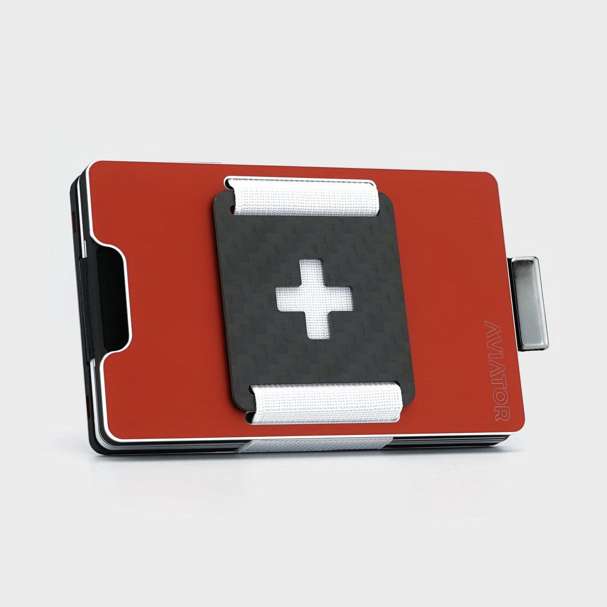 Aviator Wallet AVIATOR – Kartenetui SLIDE – 20 Karten, Münzfach, RFID-Schutz – 85,6×10,5×54 mm – Rot – Aluminium