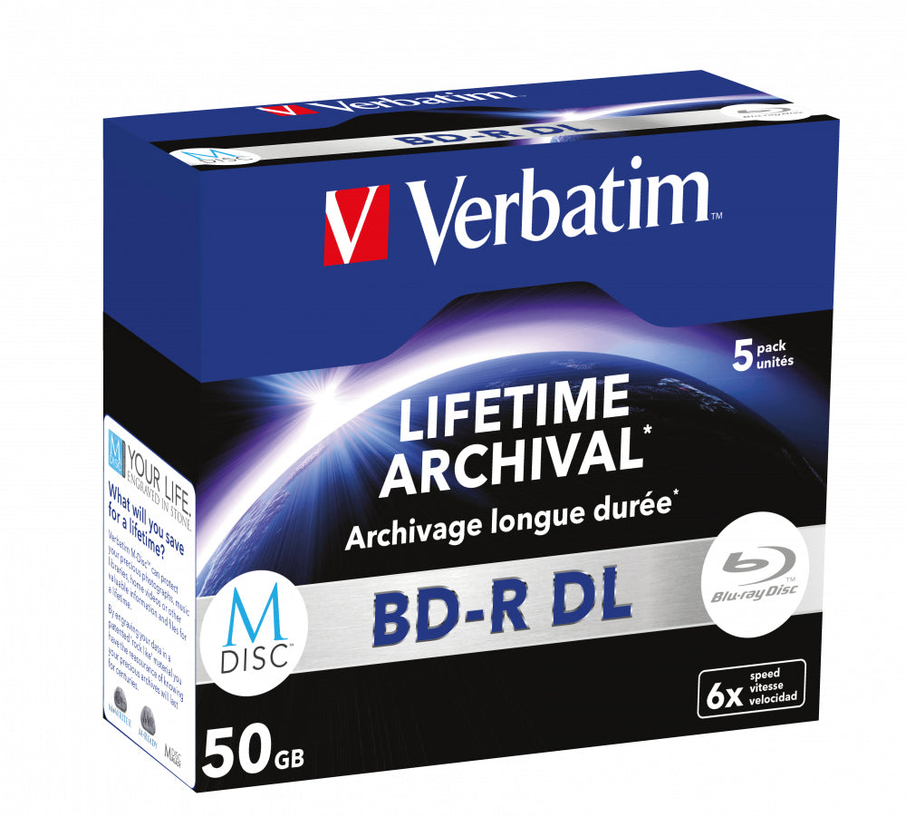 Verbatim BD-R DL 50 GB – 6×, bedruckbar, 5er Pack