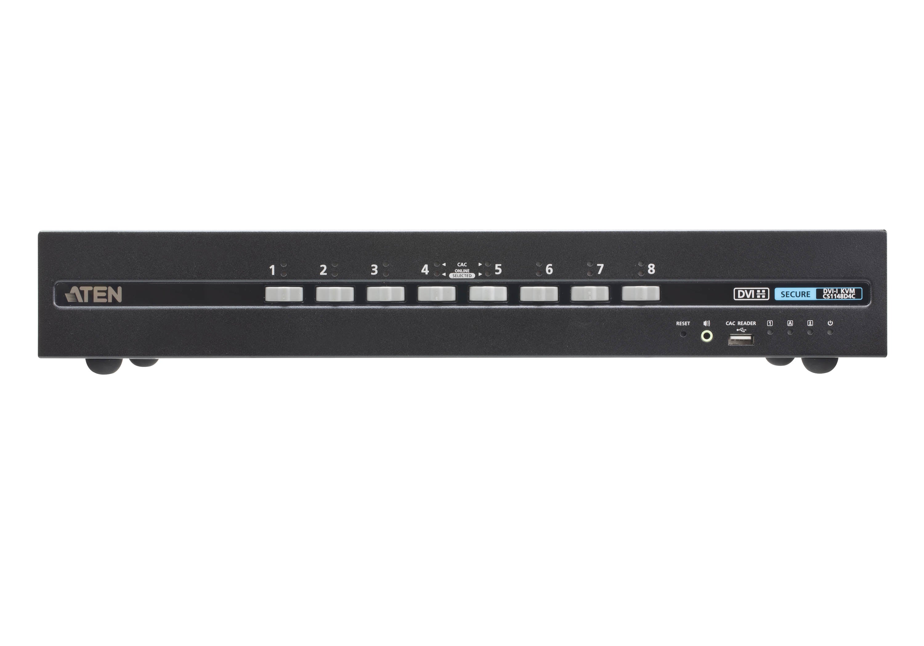 ATEN CS1148D4C – KVM-Switch – 8×DVI-I 4K (3840×2160, 30 Hz), USB, CAC-Reader, 19" Rack, Schwarz
