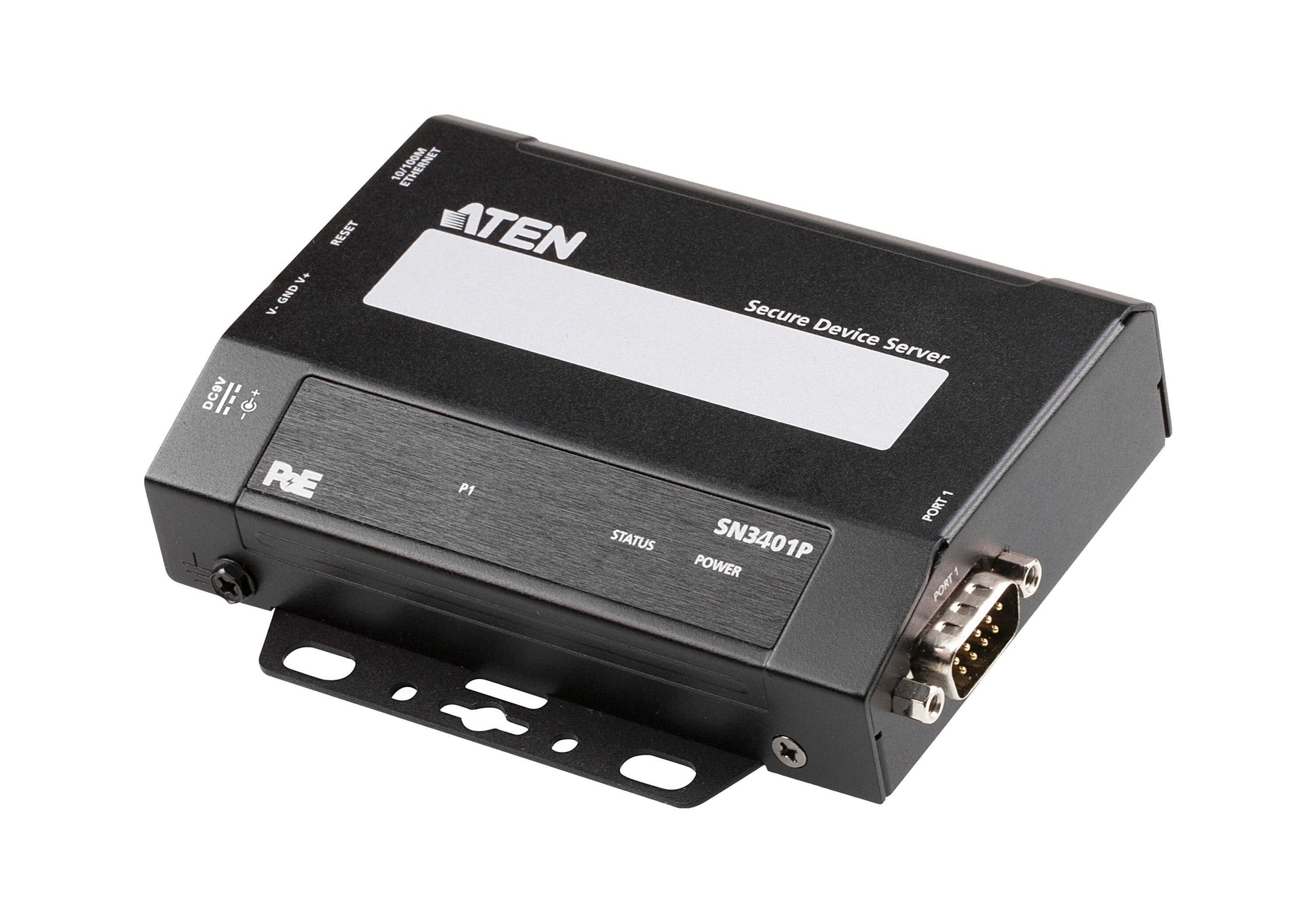 ATEN SN3401P – Serial-over-IP-Server – 1×RS‑232/422/485, 1×RJ45 10/100 Mbit/s, PoE (IEEE 802.3af), DIN-Schiene