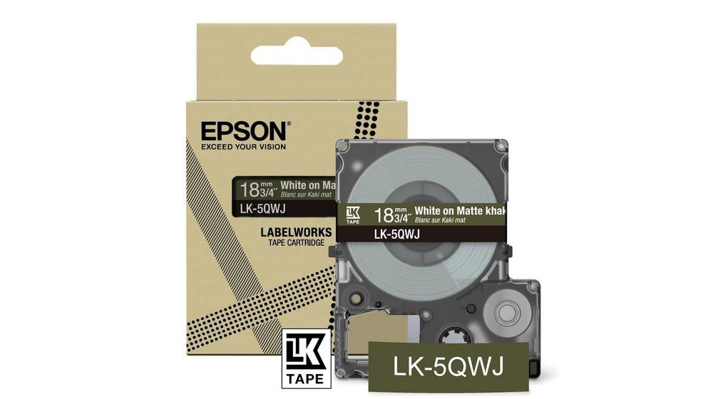 Epson Schriftband – 18 mm × 8 m, khaki, weiss – LK-5QWJ