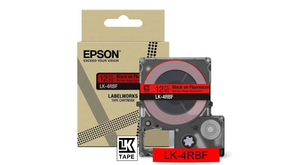 Epson Schriftband – 12 mm × 5 m, fluoreszierend rot, schwarz – LK-4RBF