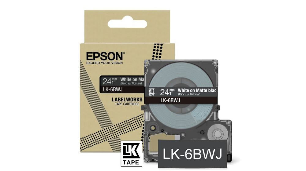 Epson Schriftband – 24 mm × 8 m, Schwarz/Weiss – LK-6BWJ