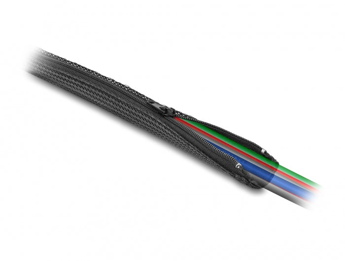 DeLOCK Kabelschlauch Ø 50 mm × 3 m, wiederverwendbar, Reissverschluss, hitzebeständig – schwarz