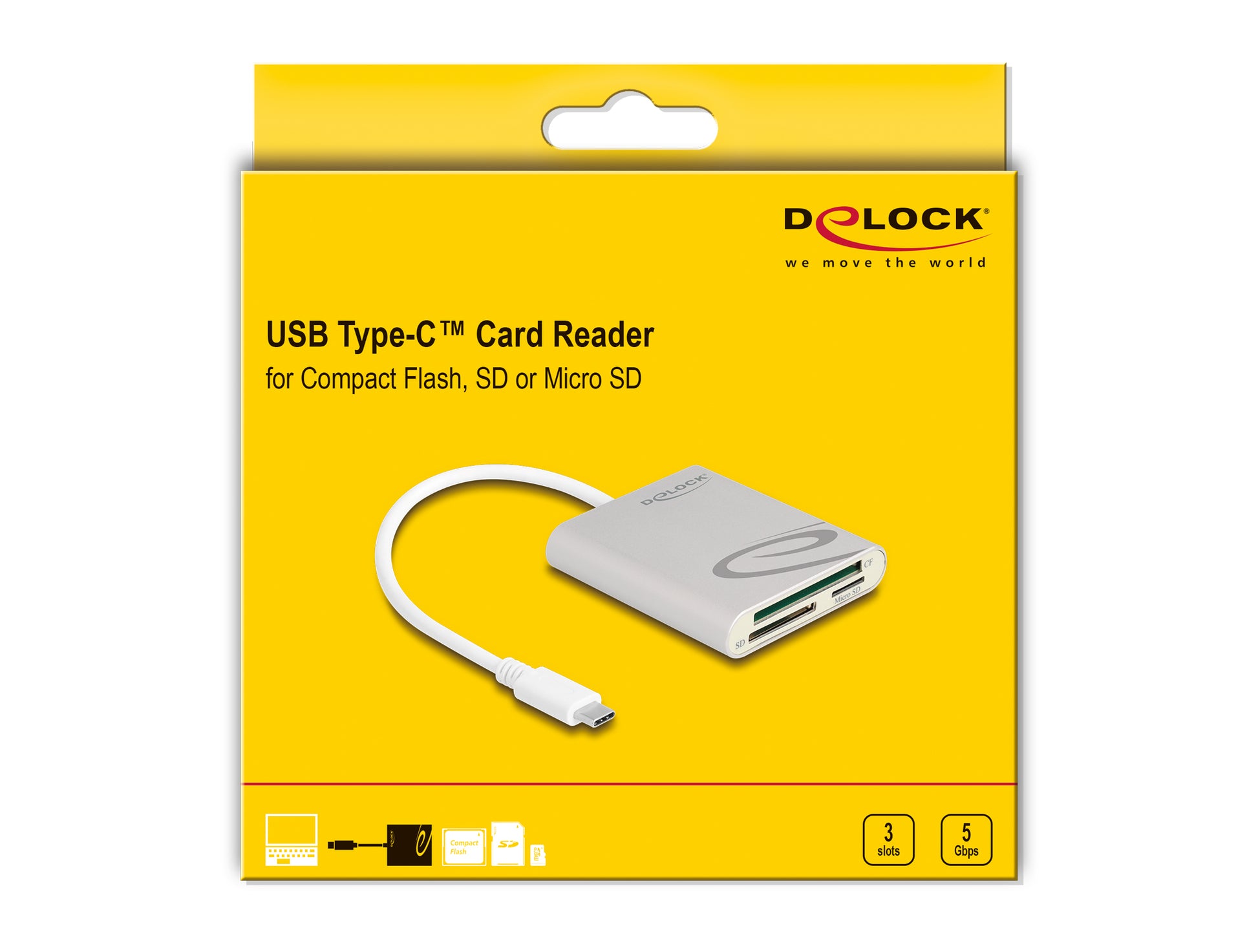 DeLOCK 91005 Kartenleser – CF, SD, microSD und andere – USB-C 3.2 Gen 1 – 5 Gbit/s – 3 Steckplätze