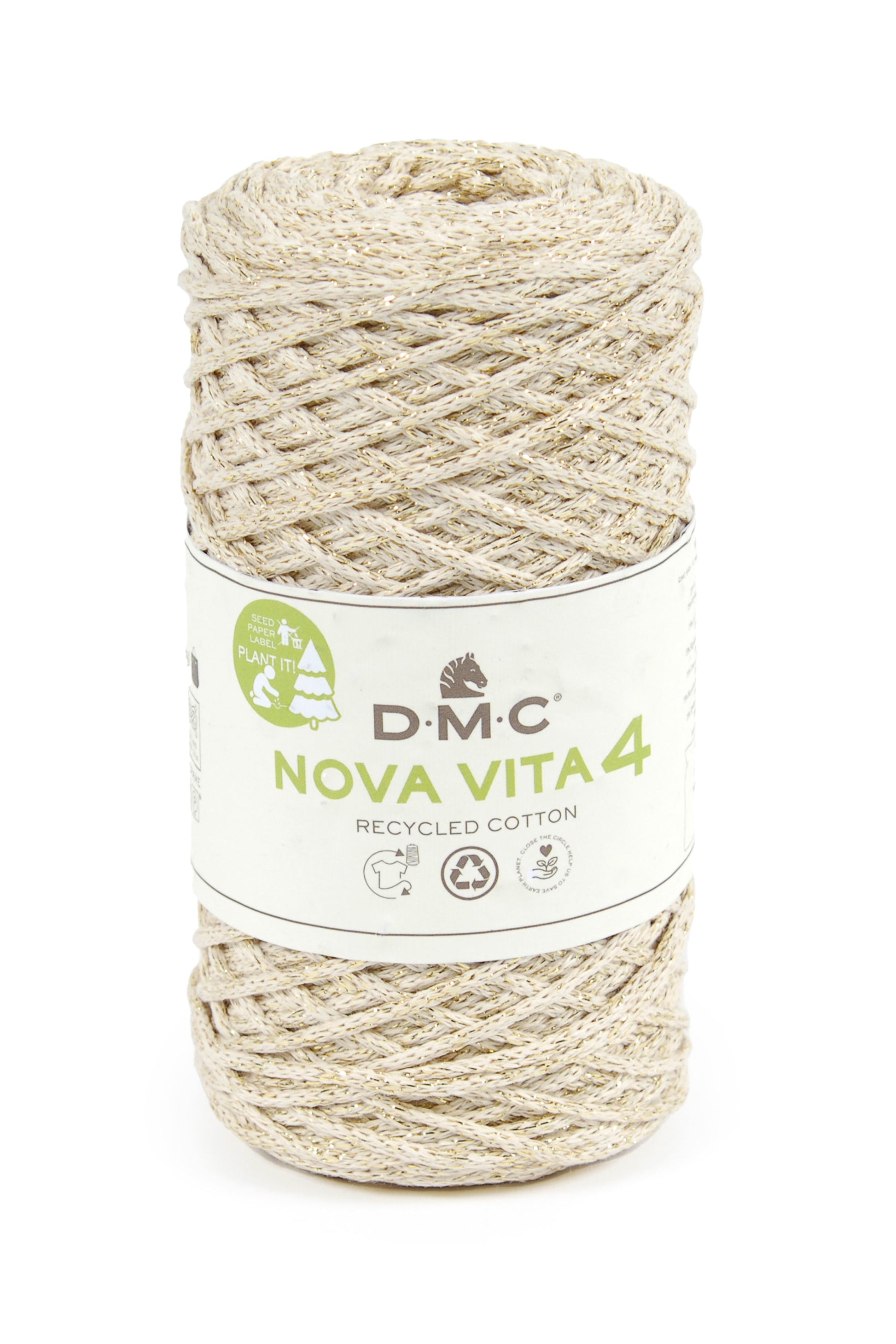 DMC Nova Vita 4 Metallic Garn Beige – 250 g, 200 m, Nadel 5 mm, 75% rCO/15% rPET/10% rLUR, 1 Stk.