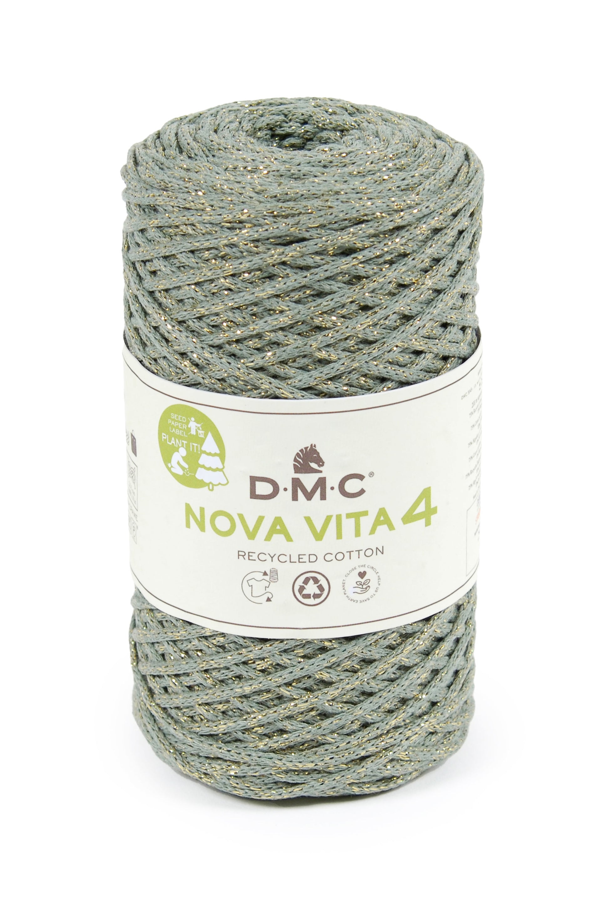 DMC Nova Vita 4 Metallic Garn Khaki – 250 g, 200 m, Nadel 5 mm, 75% rCO/15% rPET/10% rLUR, 1 Stk.