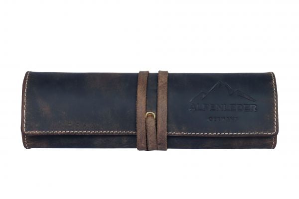 Alpenleder Stifterolle, leer – braun/dunkelbraun – Büffelleder – 21,5 × 6,0 × 6,0 cm