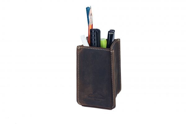 Alpenleder Stifteköcher Haferl – Büffelleder, Dunkelbraun, 50×120×50 mm