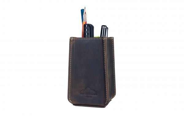 Alpenleder Stifteköcher Haferl – Büffelleder, Dunkelbraun, 50×120×50 mm