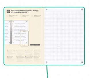 Oxford Notizbuch – A5 – kariert 5 mm – 80 Blatt – Hardcover, Gummiband, Lesezeichen, türkis, EU Ecolabel