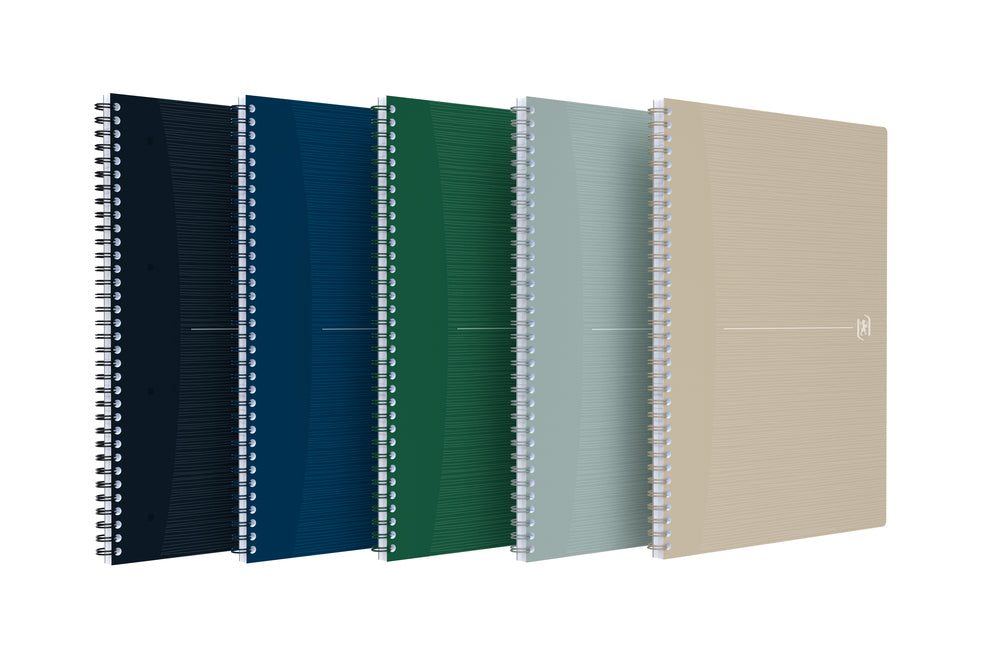 Oxford Spiralheft – A4+ – Doppelspirale, perforiert, kunststoffbeschichteter Softcover, blau, EU Ecolabel