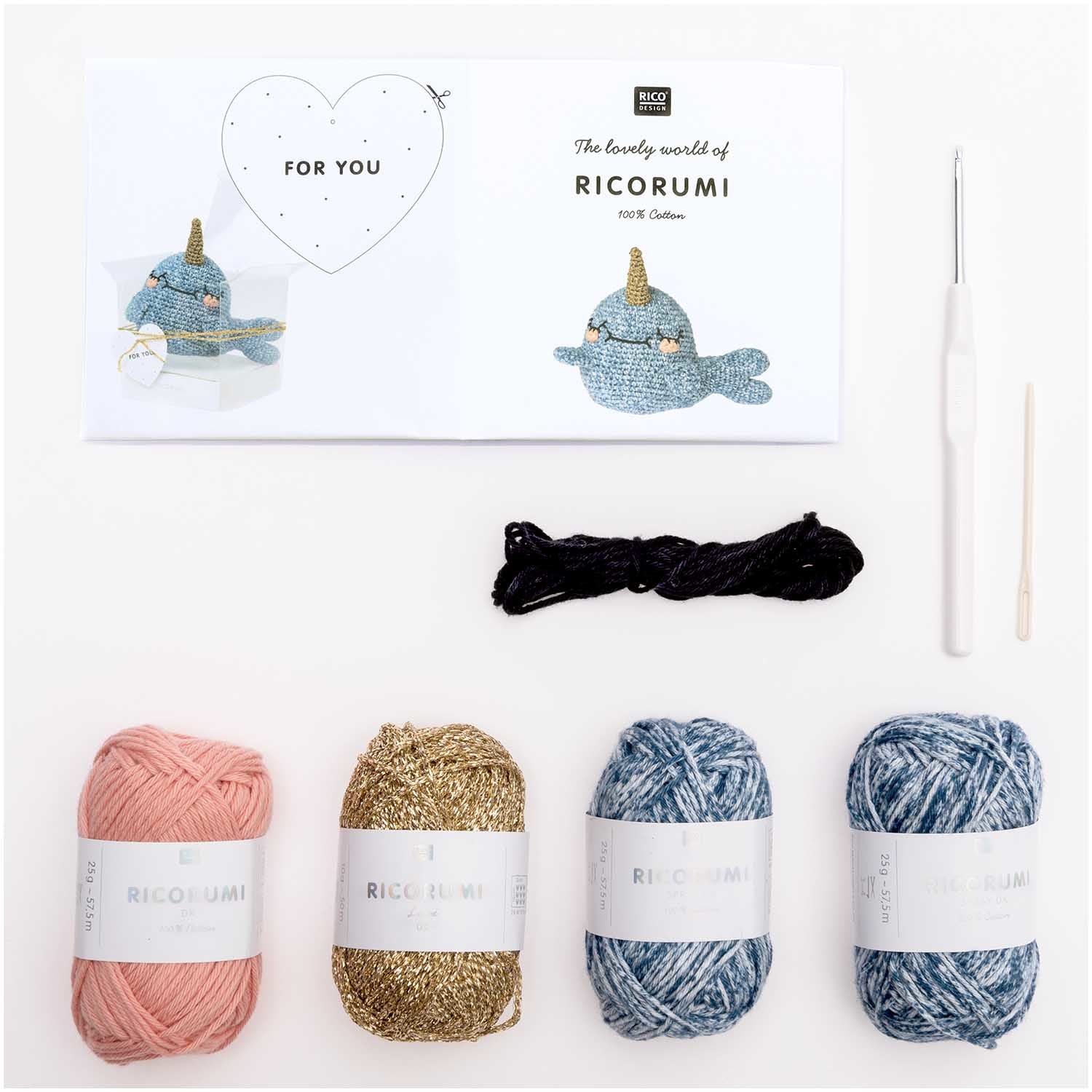 Rico Design Creative Ricorumi Häkelset Mehrfarbig – Narwal, 25 g, 57,5 m, 100% Baumwolle