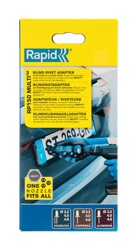 Rapid RP150 Multi Blindniet-Adapter – Metall – für Blindniete 3,2–4,8 mm, inkl. Montageschlüssel