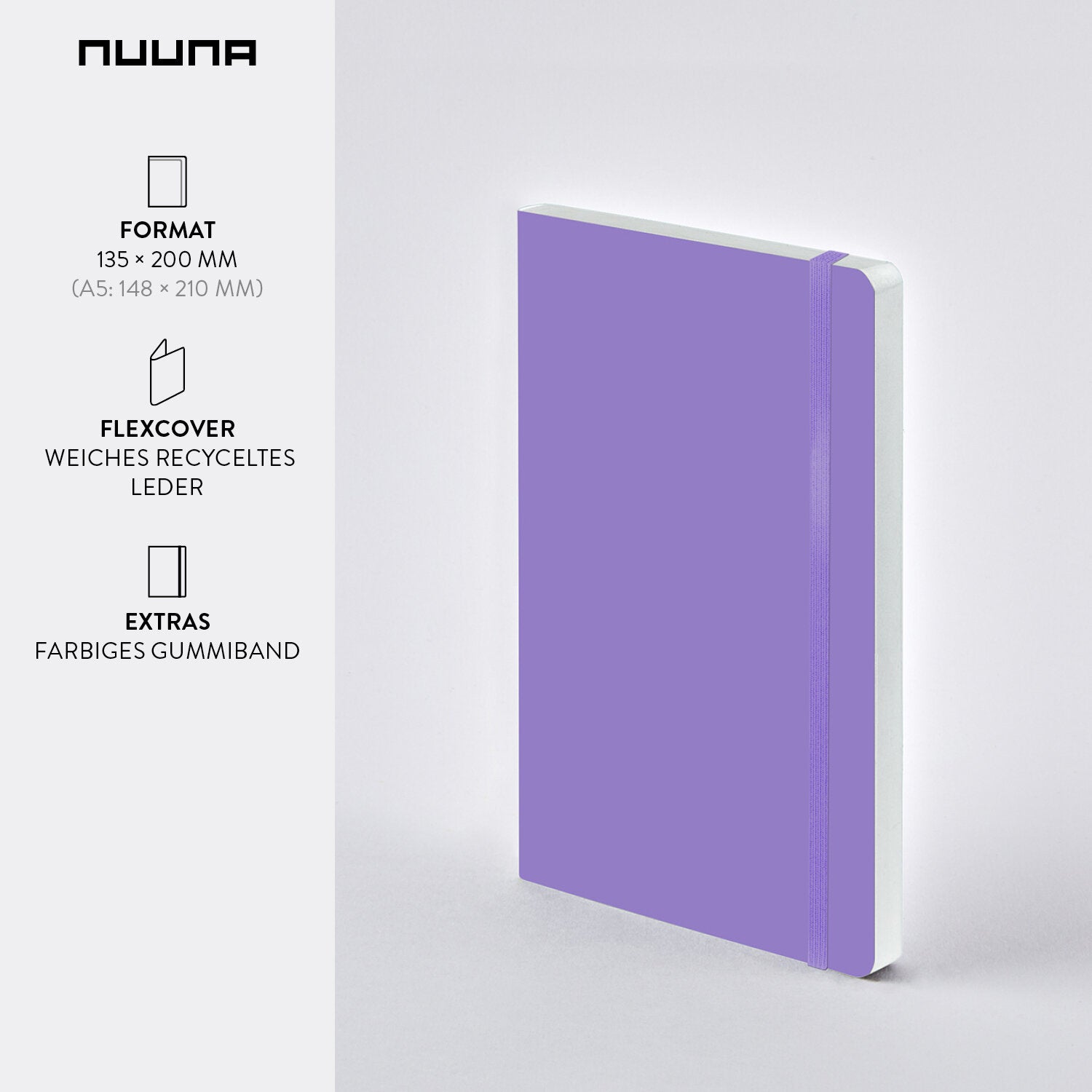 nuuna Notizbuch – A5 – punktiert – 176 Seiten – 120 g/m² – Softcover, Gummiband, recyceltes Leder, violett