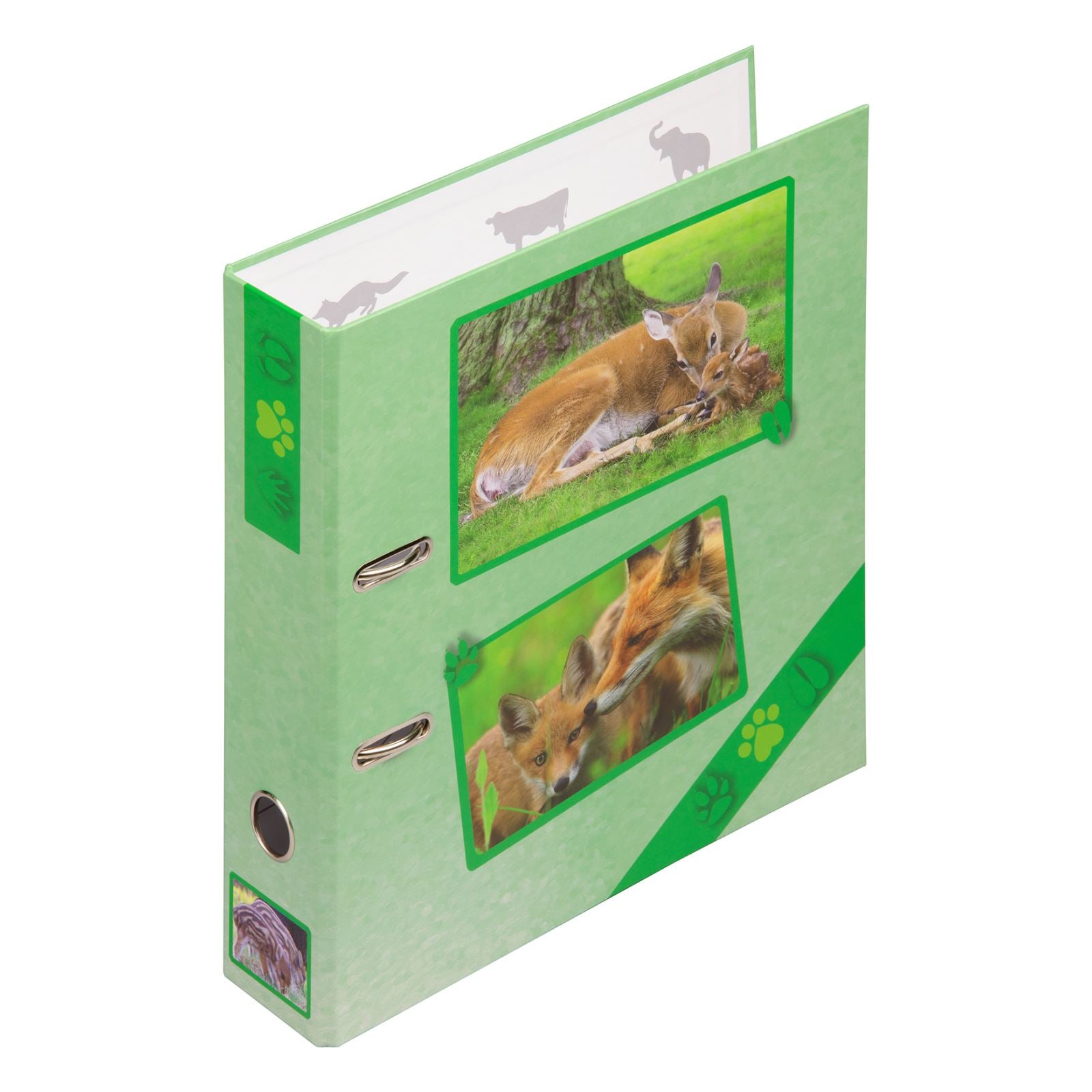 Pagna Ordner Tierspuren – A4 Hochformat – 2-Ring Hebelmechanik, Ø 60 mm, Rücken 75 mm – Mehrfarbig, mit Griffloch