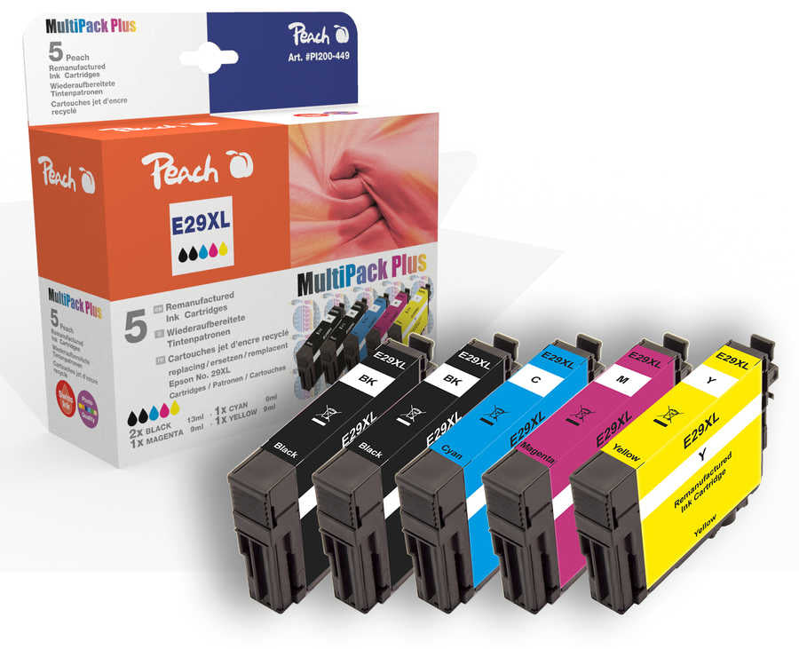 Peach Druckerpatrone – No. 29XL Multi-Plus, Schwarz/Cyan/Grau/Magenta/Gelb, Multipack/Standardertrag