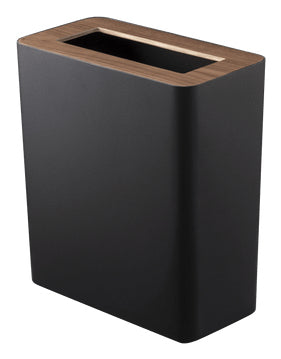 Yamazaki Papierkorb – 10 l – Metall, Schwarz, Walnuss – B × H × T 150 × 300 × 280 mm