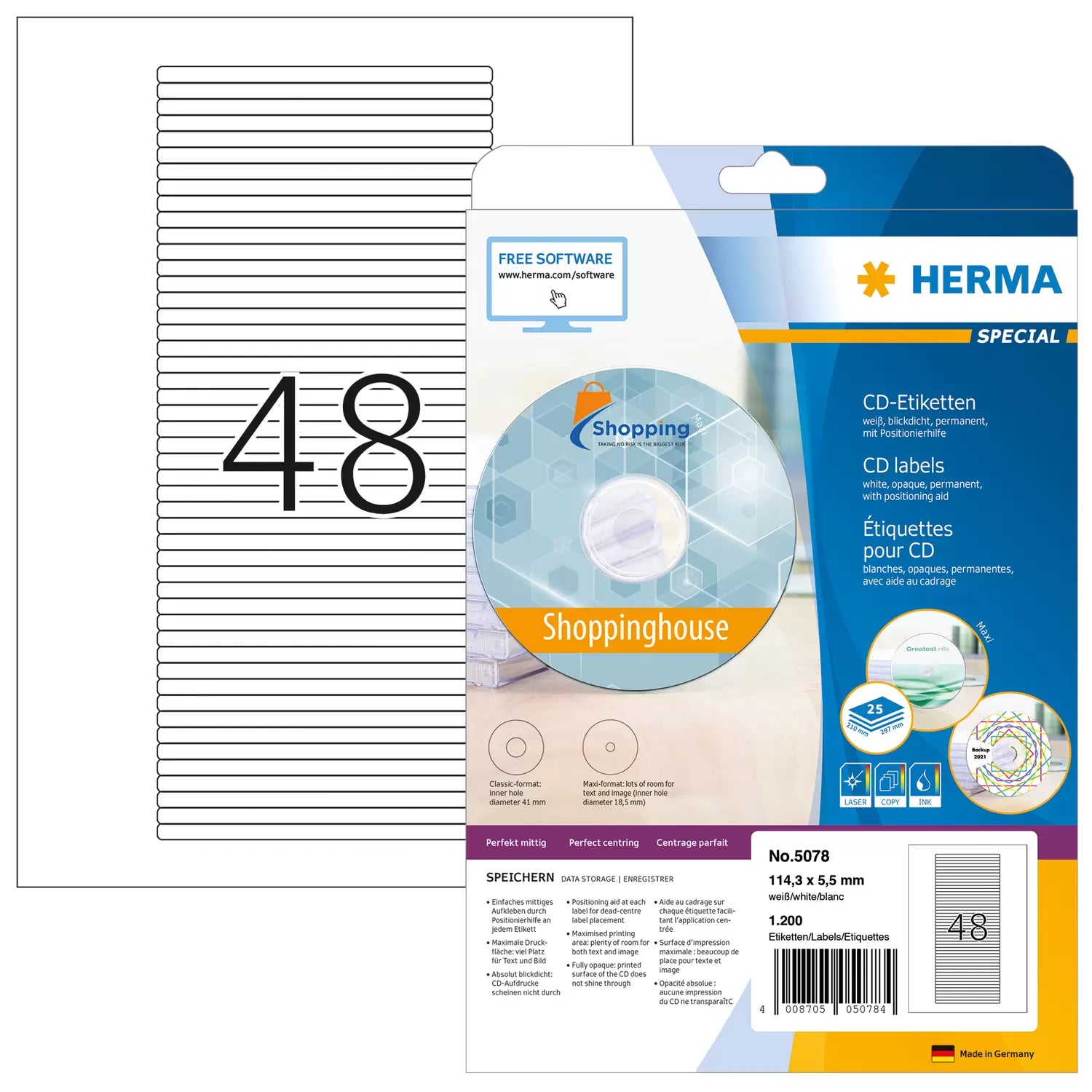 HERMA Etikettenbögen, 114 mm × 6 mm, weiss, Papier, permanent, 25 Blatt (1'200 Etiketten)