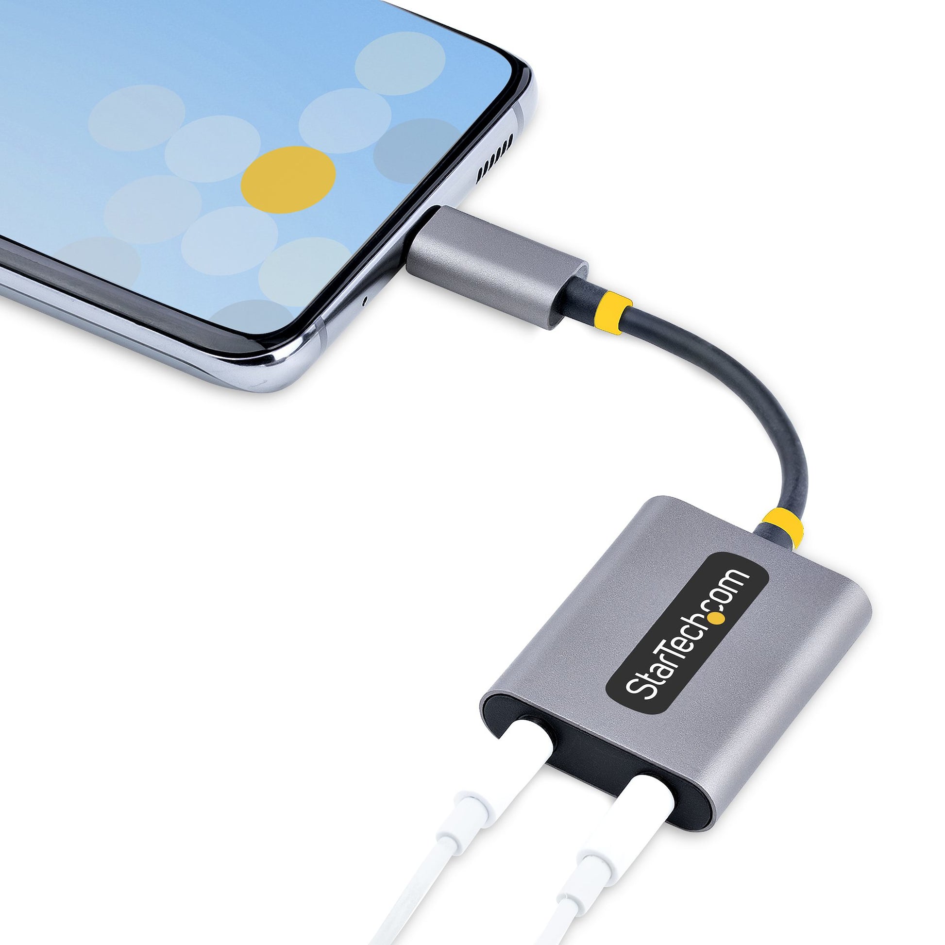 StarTech.com USB-C-auf-3,5-mm-Adapter – USB-C-Stecker zu 2× 3,5-mm-Klinkenbuchsen – 0,07 m, 24-Bit DAC, Grau