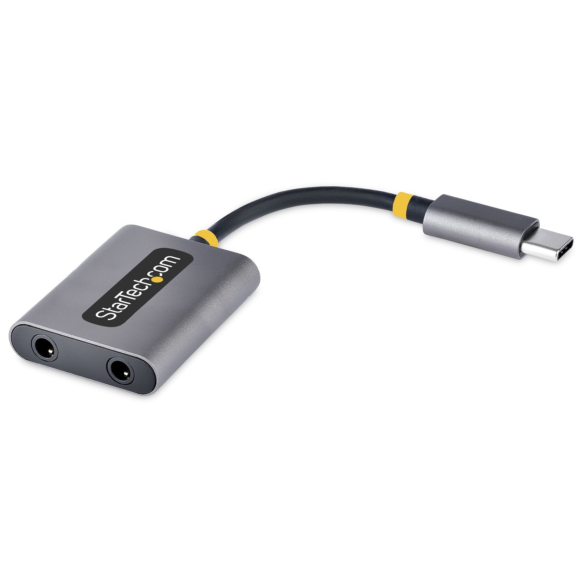 StarTech.com USB-C-auf-3,5-mm-Adapter – USB-C-Stecker zu 2× 3,5-mm-Klinkenbuchsen – 0,07 m, 24-Bit DAC, Grau
