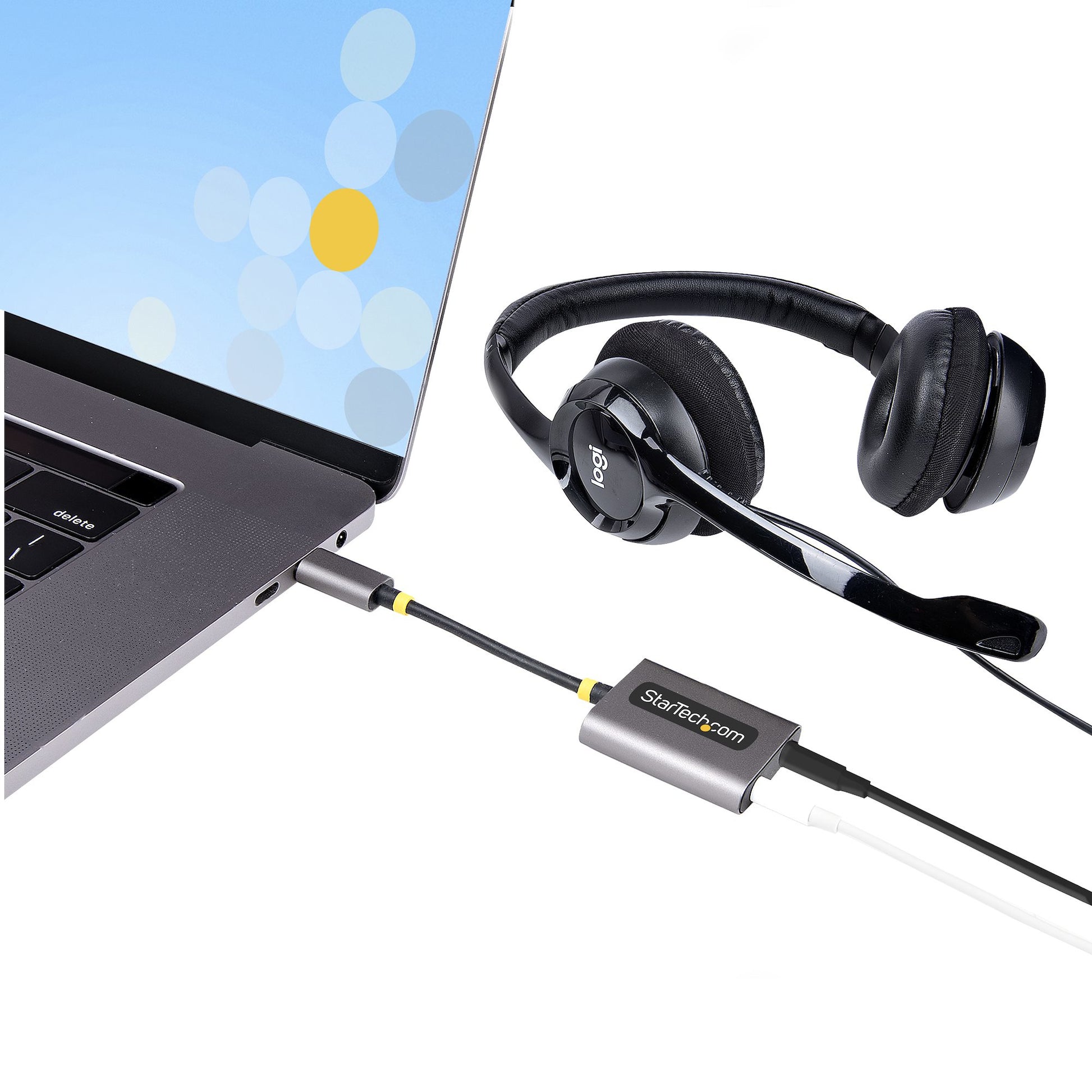 StarTech.com USB-C-auf-3,5-mm-Adapter – USB-C-Stecker zu 2× 3,5-mm-Klinkenbuchsen – 0,07 m, 24-Bit DAC, Grau