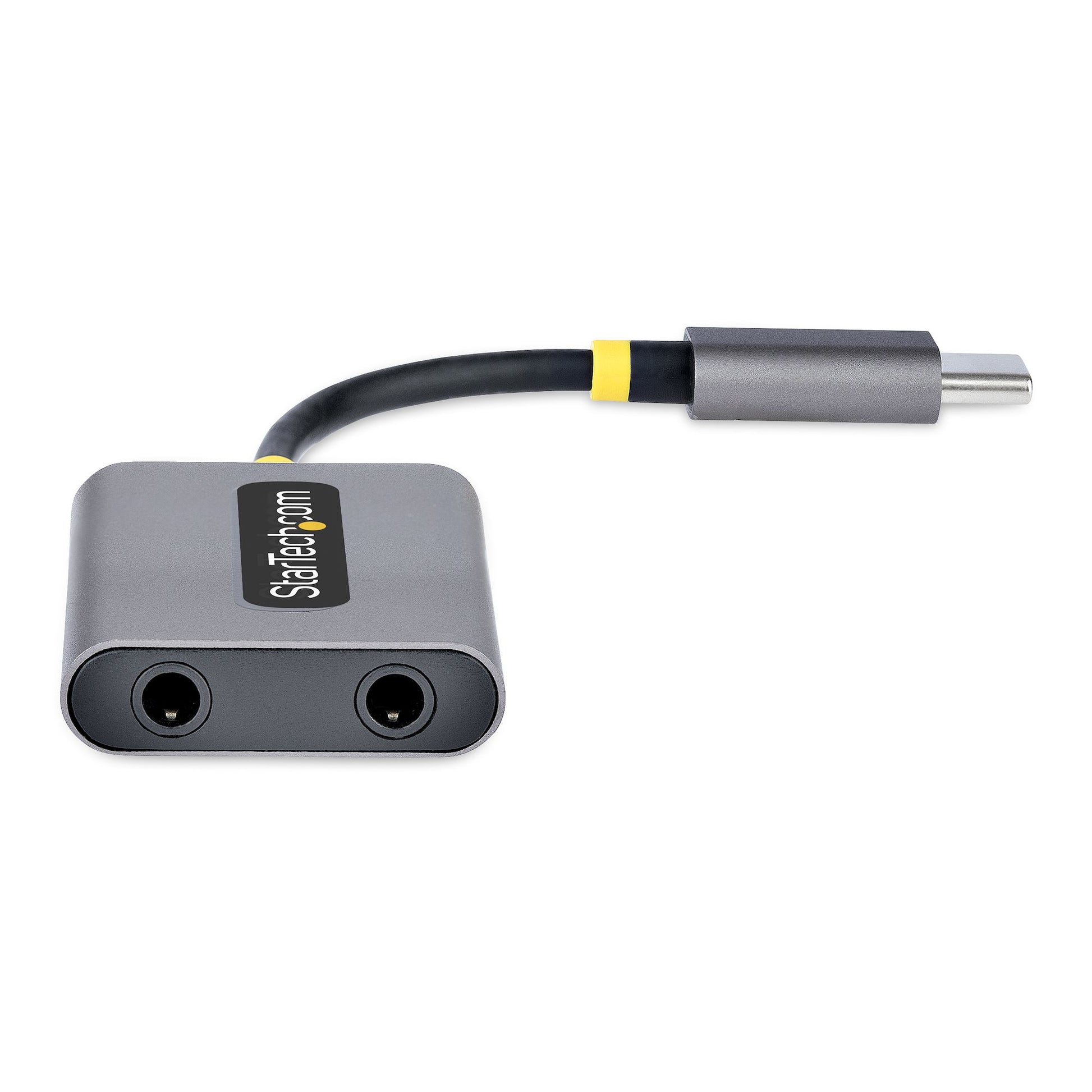 StarTech.com USB-C-auf-3,5-mm-Adapter – USB-C-Stecker zu 2× 3,5-mm-Klinkenbuchsen – 0,07 m, 24-Bit DAC, Grau