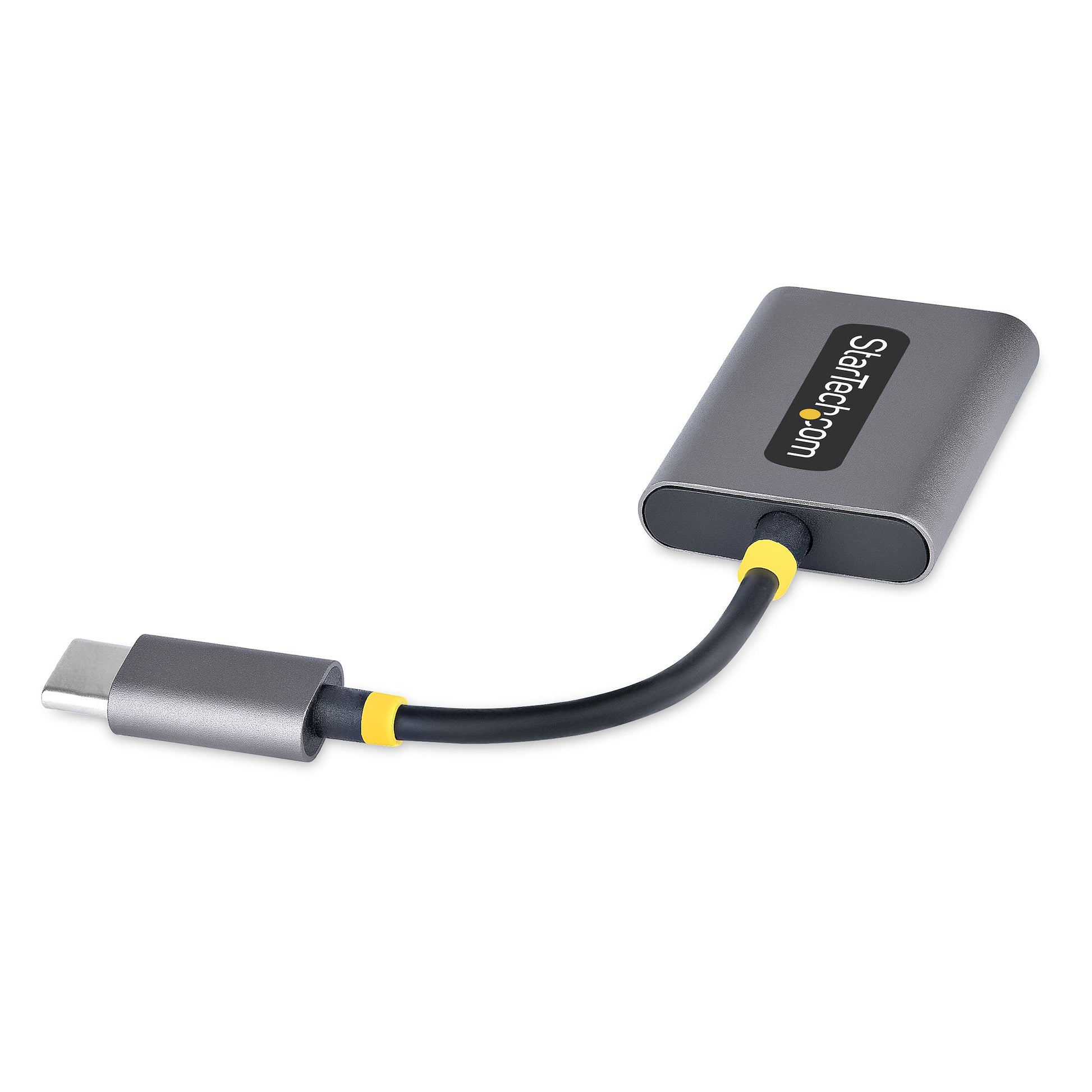 StarTech.com USB-C-auf-3,5-mm-Adapter – USB-C-Stecker zu 2× 3,5-mm-Klinkenbuchsen – 0,07 m, 24-Bit DAC, Grau