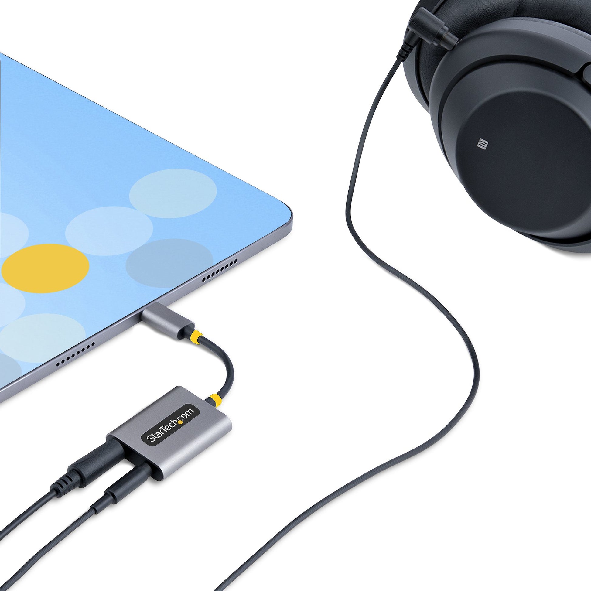 StarTech.com USB-C-auf-3,5-mm-Adapter – USB-C-Stecker zu 2× 3,5-mm-Klinkenbuchsen – 0,07 m, 24-Bit DAC, Grau