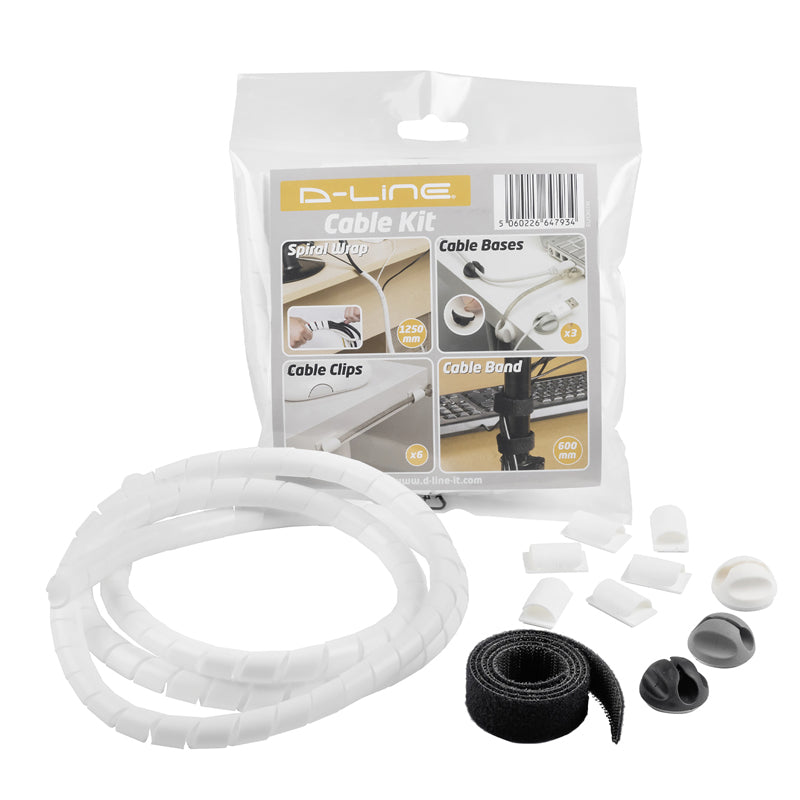Steffen D-Line Kabelmanagement-Set – Kabelschlauch Ø 15 mm, 1,3 m – Kunststoff – Weiss, Klettverschluss