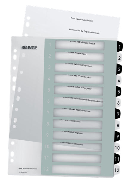 Leitz WOW Register A4 Überbreit – Nummeriert 1–12, 12 Taben, PP, Schwarz, Weiss, 11-fach