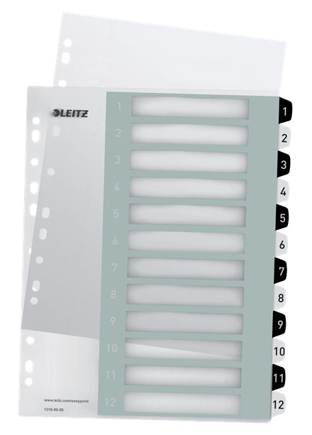 Leitz WOW Register A4 Überbreit – Nummeriert 1–12, 12 Taben, PP, Schwarz, Weiss, 11-fach