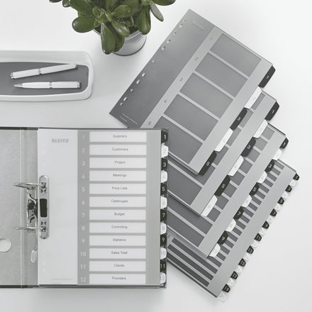 Leitz WOW Register A4 Überbreit – Nummeriert 1–12, 12 Taben, PP, Schwarz, Weiss, 11-fach