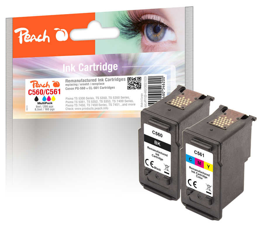 Peach PG-560/CL-561 Tintenpatronen-Multipack, Schwarz/Dreifarbig (Kompatibel) – für Canon Pixma TS 5300/5350