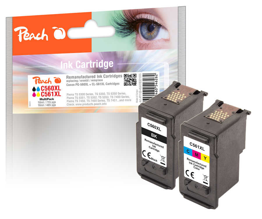 Peach PG-560XL/CL-561XL Tintenpatronen-Multipack, 2er-Set (Kompatibel) – für Canon Pixma TS 5300/TS 5350