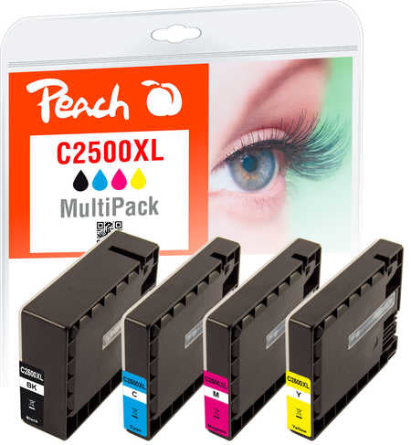 Peach PGI-2500XL Tintenpatronen-Multipack, Schwarz/Cyan/Magenta/Gelb (Kompatibel) – für Canon Maxify MB 5420