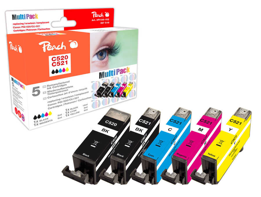 Peach PGI-520/CLI-521 Tintenpatronen-Multipack, 5er-Set (Kompatibel) – für Canon Pixma IP 3600/4600/4700 …