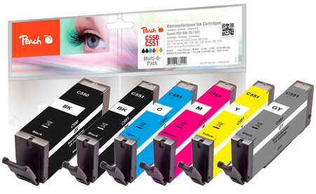 Peach Tintenpatronen-Multipack PGI-550/CLI-551, 6er-Pack, kompatibel – für Canon Pixma IP 7200 Serie