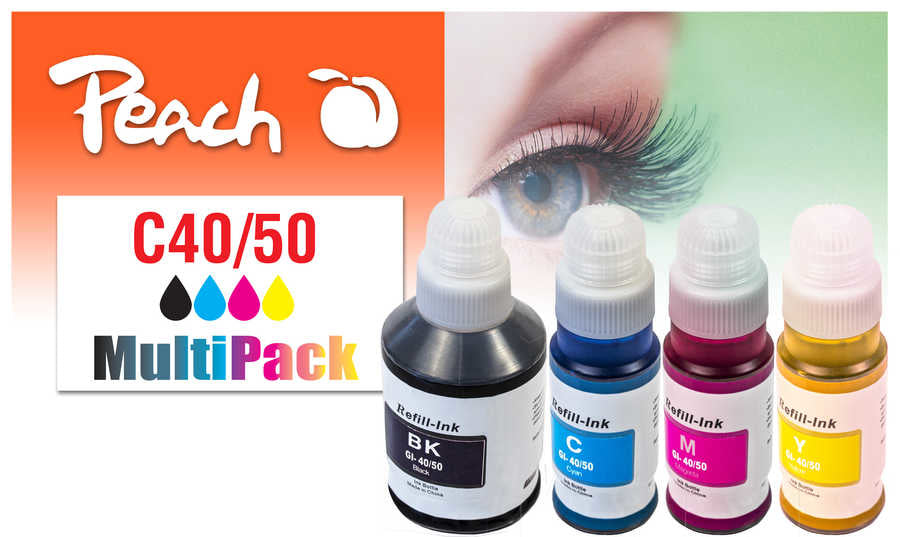 Peach Tintenpatronen-Multipack, Schwarz/Cyan/Magenta/Gelb (Kompatibel) – für Canon Pixma G/GM-Serie