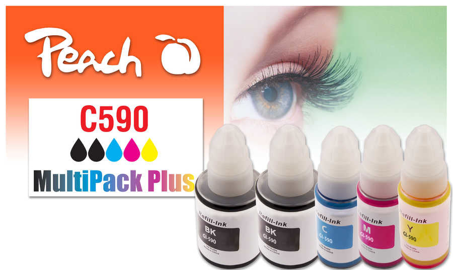 Peach Tintenpatronen-Multipack GI-590, CMYK, 2×135 ml + 3×70 ml, kompatibel – für Canon Pixma G1500 und andere
