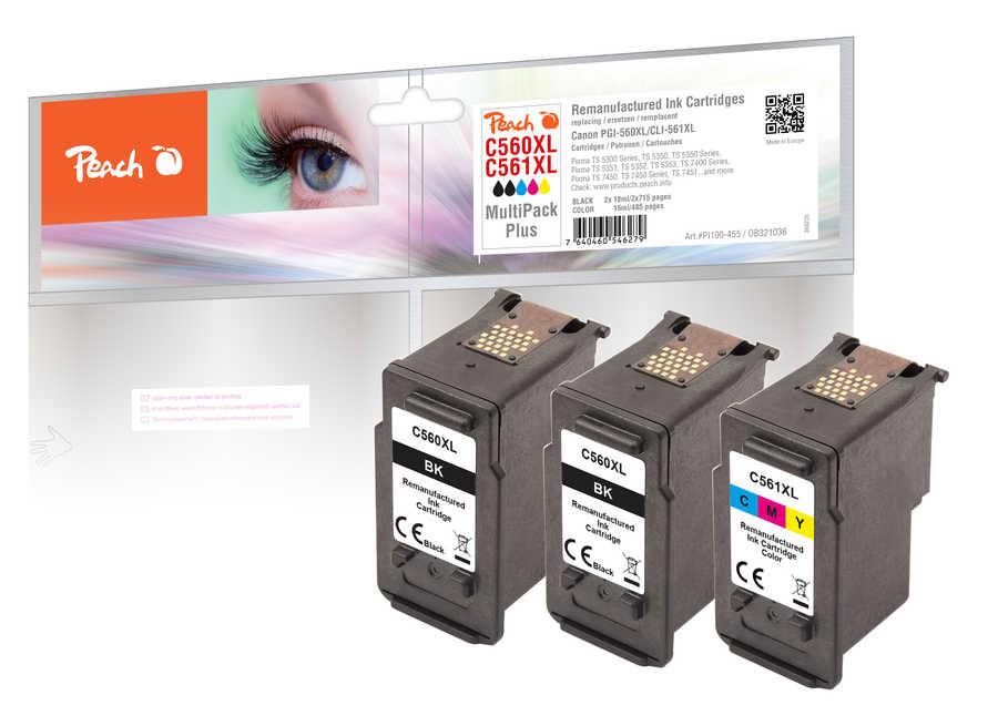 Peach PG-560XL/CL-561XL Tintenpatronen-Multipack, 3er-Set (Kompatibel) – für Canon Pixma TS 5300/5350/5400